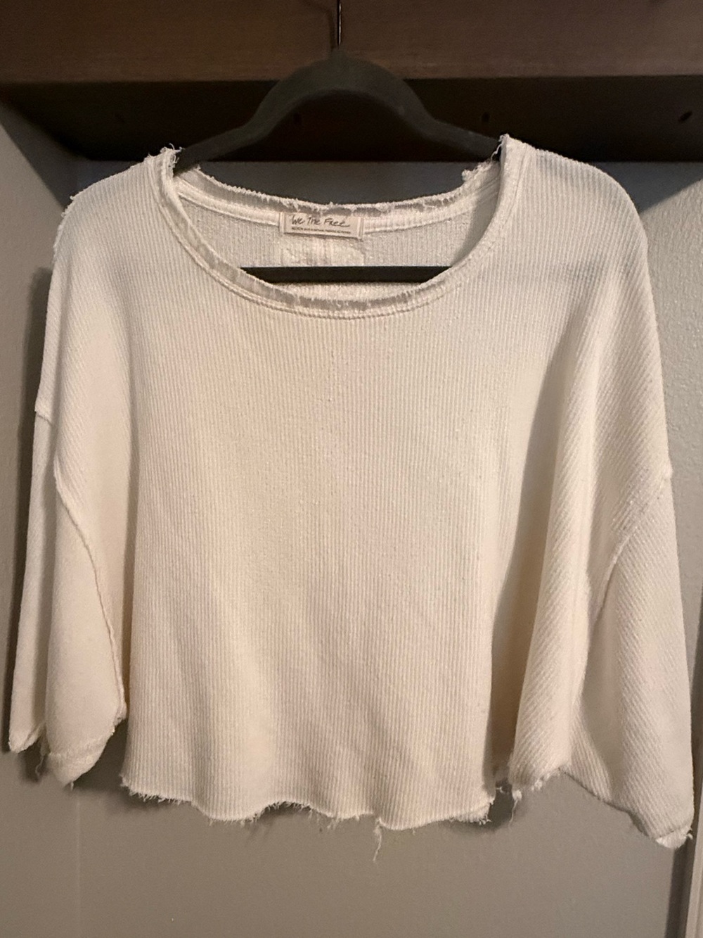 We The Free Off-Shoulder Cream Textured Knit Top